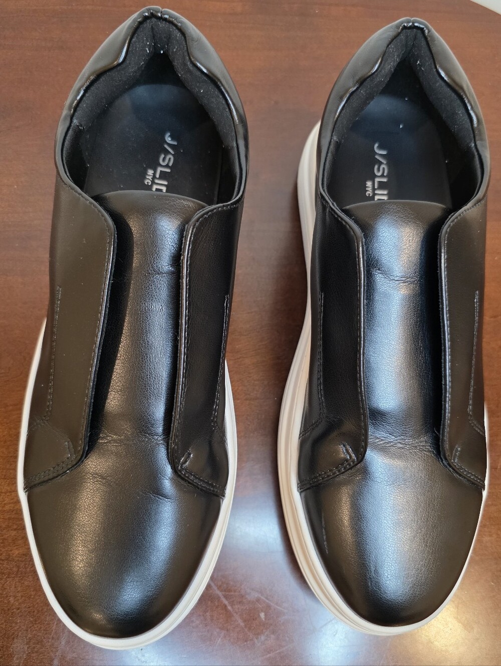 SLIDES NYC Black Leather-Look Platform Slip-On Sneakers – Size 8.5